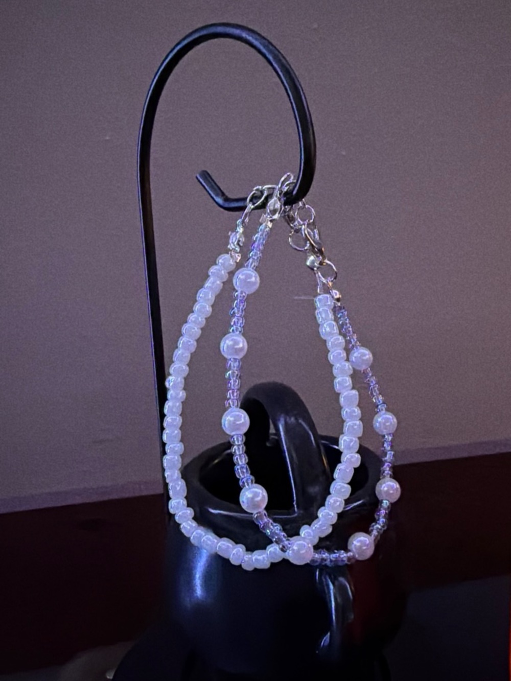 Pearlescent White Beaded Double-Strand Bracelet - Unbranded
